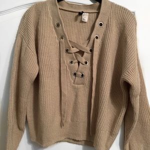 Tan Tie-up Sweater